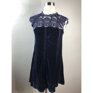 LULUS Womens XS Dress Blue Velour Lace Detail Lined *FLAW*